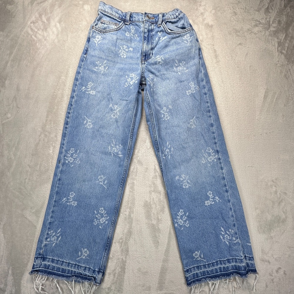 Denim Co Jeans Girls Size 12-13 Years Blue Floral‎ Print Frayed Hem Wide Leg